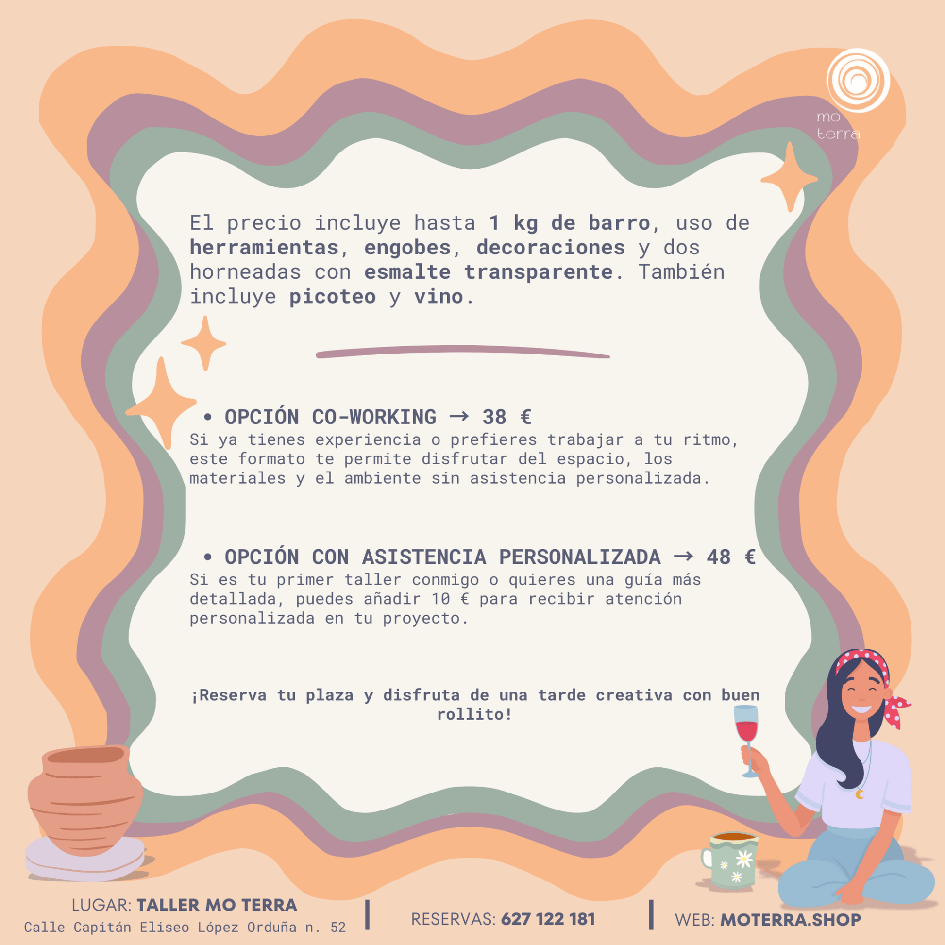 Cerámica, Vinito y Buen Rollito - Marzo - Mo Terra Pottery