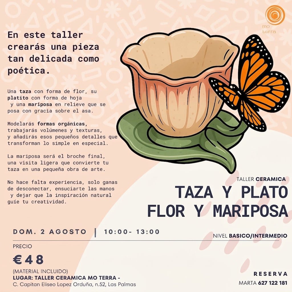 Taza y Plato Flor y Mariposa ** Agosto ** - Mo Terra Pottery